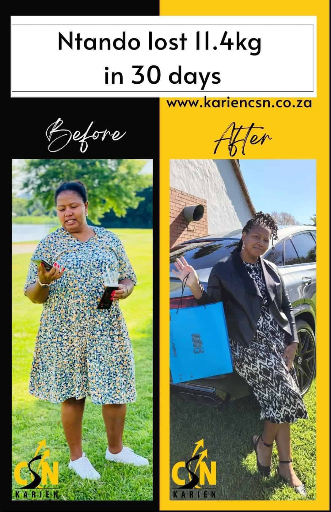Ntando lost 11.4 kg in 30 days on the CSN diet programme with Karien Nel