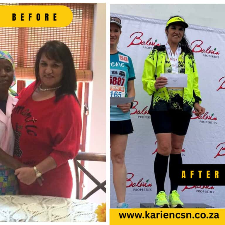 Karien Nel before her CSN transformation, and ten years later on a race podium in 2026.